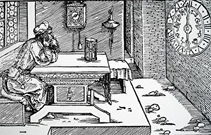 Clocks: Philosopher contemplating time as he stares at