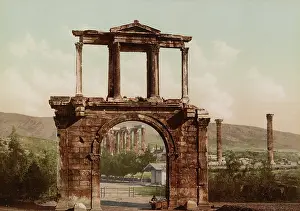 Gateway: Photochrom print of the Arch of Hadrian with Temple