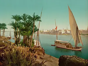 Nautical: Photochrom print of a dahabeah sailing on the