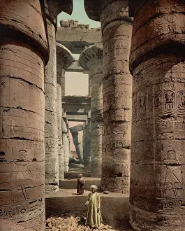 Corridor: Photochrom print of the Karnak Temple Complex in Egypt