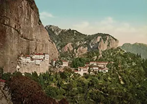 Convent: Photochrom print of the Mega Spilaio Monastery