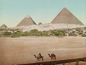 Pyramid: Photochrom print of nomadic Arab's crossing the