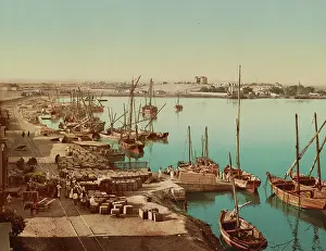 Suez: Photochrom print of the Port of Suez, Egypt