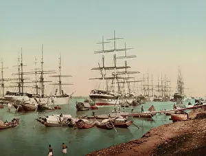 Nautical: Photochrom print of sailing ships at the harbor