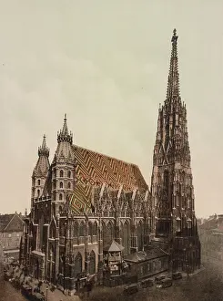 Elevated: Photochrom print of St Stephen's Cathedral, Vienna, Austria