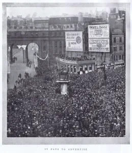 Massed: Photograph with the caption It Pays to Advertise