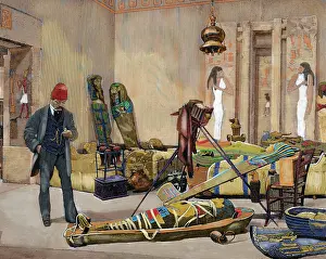 Mummy: Photographer preparing a portrait of a mummy