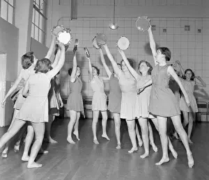 Tambourines: Physical education, girls