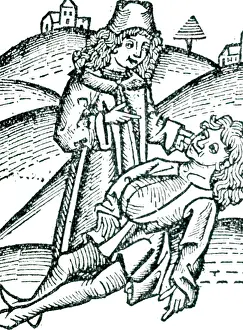 Stomach: Physician applying a Bezoar stone to a victim