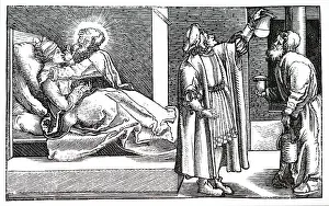 Holbein: Physician examines a specimen of urine while the