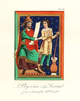Pestle: A physician and his servant, 13th century