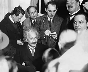 Interviewed: The physicist Albert Einstein is interviewed by journalists