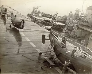 Greenland: Three Piasecki HRP-1s on the flight deck of the aircraft car