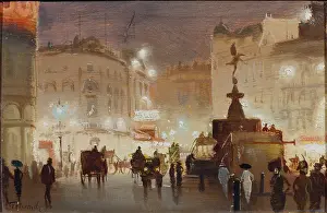 Pownall: Piccadilly Circus at Night ' Eros on the right