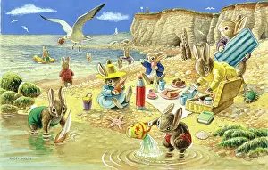 Picnic on the Beach - rabbits at the seaside