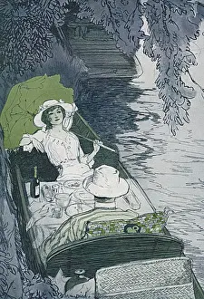 Edmund Blampied (iln): Picnic on the River by Edmund Blampied