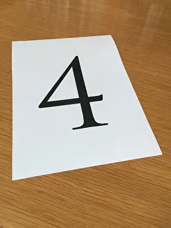 Font: Piece of paper on a desk with a large number 4