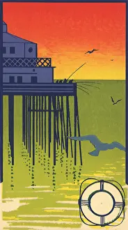 Vivid: Pier with Birds at Sunset