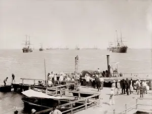 Ismailia: Pier at Ismailia, steam launch and ships in the