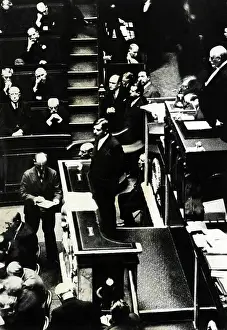 Negotiations: Pierre Laval holding a speech on reparation negotiations