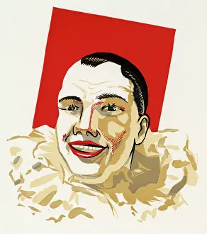 Powdered: Pierrot in white ruffle collar and red face paint