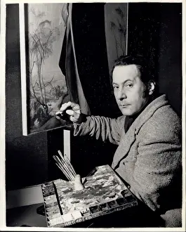 Faintly: Pietro Annigoni, Italian painter, in his studio