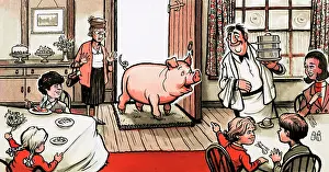 Vegetarian: Pig entering a restaurant