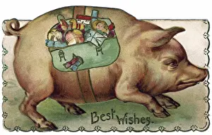 Pannier: Pig with toys strapped to its side