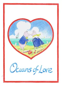 Heart Shaped: Two Pigs in a heart-shaped border
