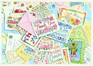 Thank: Pile of Thank You cards and envelopes