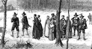 Permanent: Pilgrim Fathers on their way to church. Pilgrim
