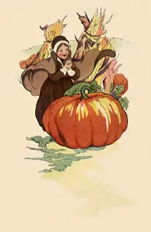 Pumpkin: Pilgrim Girl By Huge Pumpkin