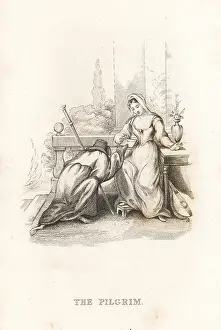 Cassock: The pilgrim handed a letter by the skeleton of Death