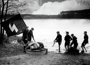 Knapsacks: Pimpfs at the lake shore, 1934