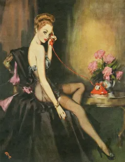 Enticing: Pin-up calendar girl by David Wright, 1950