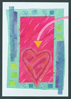 Combi: Pink heart on pink background with blue border