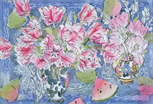 Watermelon: Pink Tulips and Fruit