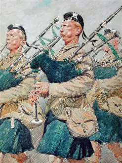L Illustration: Pipers of the 1/9th (Glasgow Highlanders)