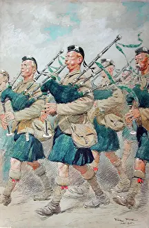 L Illustration: Pipers of the 1/9th (Glasgow Highlanders)