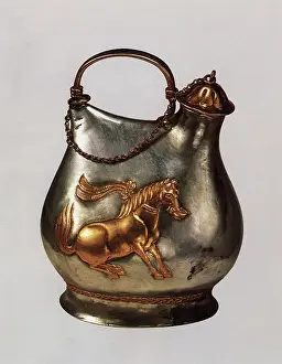 800s: Pitcher in Gold-Plated Silver with a Figure of a Horse