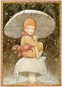 Brolly: A pixie child shelters from he snow