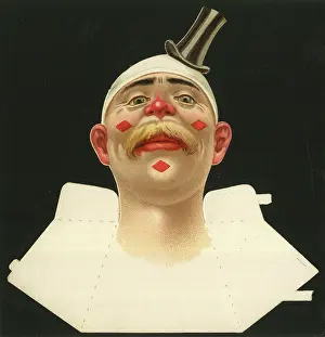 Diamonds: Place card, clown with painted face and top hat