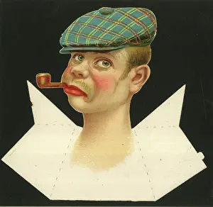 Folding: Place card, man with flat cap and pipe