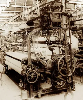 Coating: Plain coating loom in a woollen mill in Bradford