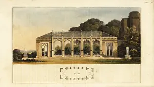 Laing: Plan and elevation of a Gothic conservatory