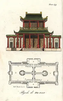 Honan: Plan and elevation of Honang pagoda, Canton, China