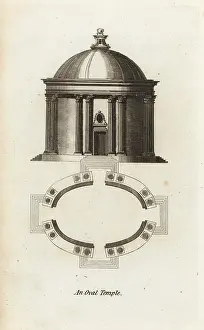 Charles Taylor: Plan and elevation of an oval temple of ancient Rome