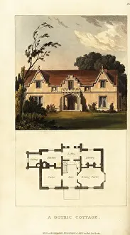 Repository: Plan and elevation of a Regency Era, Gothic style cottage