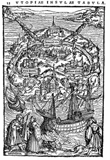 Ideal: Plan of the island of Utopia. From Thomas Moore's