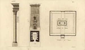 Corte: Plan, tomb and column from the Temple of Bel, Palmyra, Syria